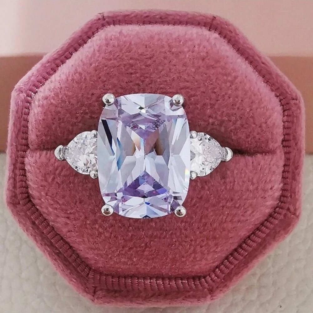 LUXURY CUSHION DIAMOND ENGAGEMENT S925 STERLING SILVER RING, WOW RING, CUTE RING